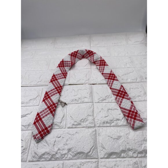 Skinny Tie Madness Men's Plaid Tie Red & White Cotton SKM2117 - Picture 11 of 11